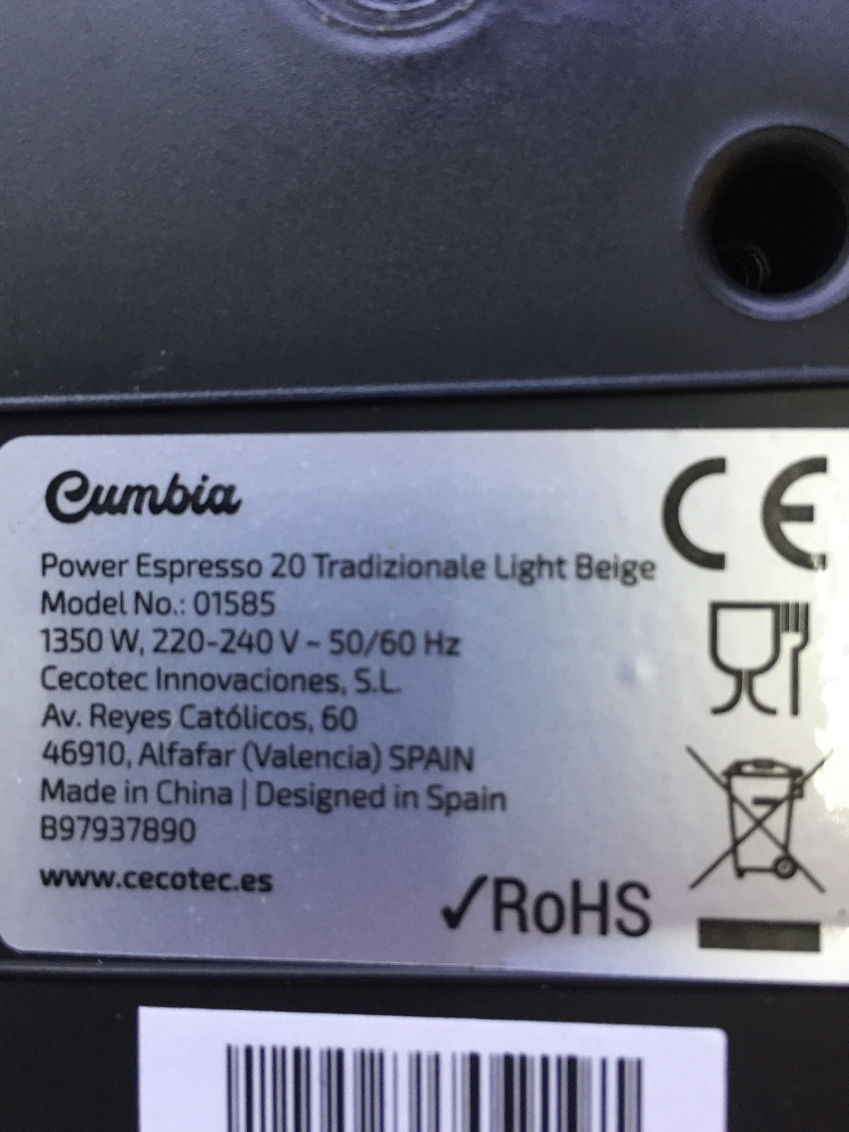 Cecotec Power Espresso 20 Tradizionale Light Beige Espresso Machine 01585 I29444