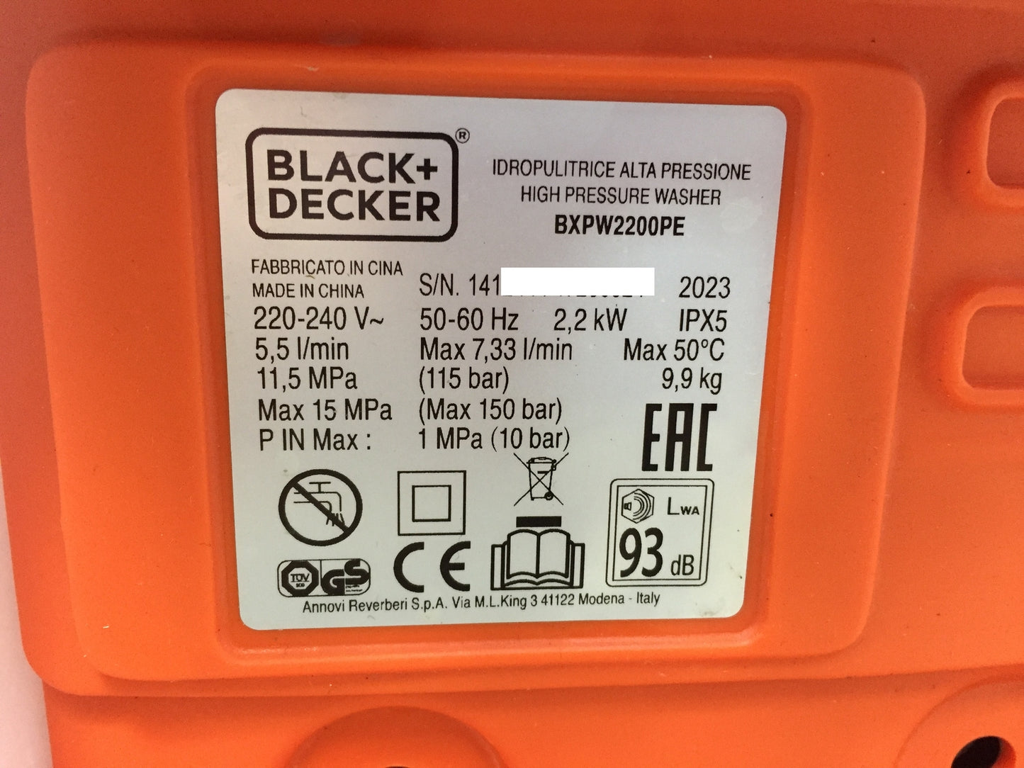 Black+Decker BXPW2200PE pressure washer, I32535