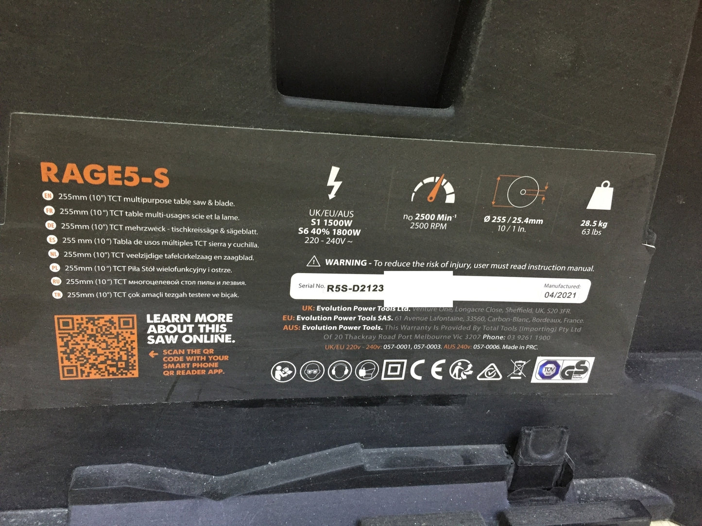 Evolution Rage 5-S Elektro-Tischkreissäge + Untergestell (057-0001), I31847