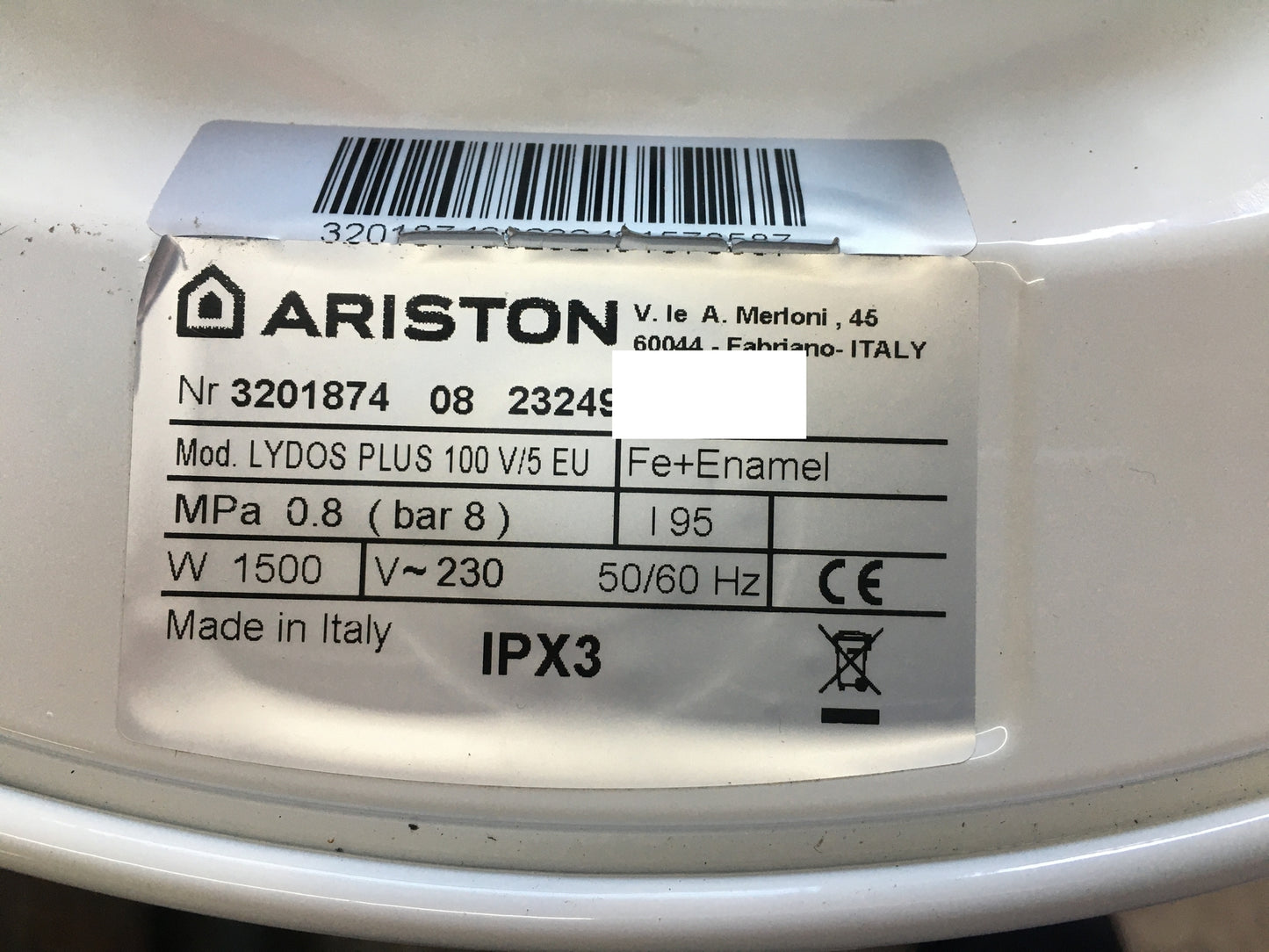 Ariston Lydos Plus 100 V/5 EU hot water tank 3201874 100L EEK: B I30256