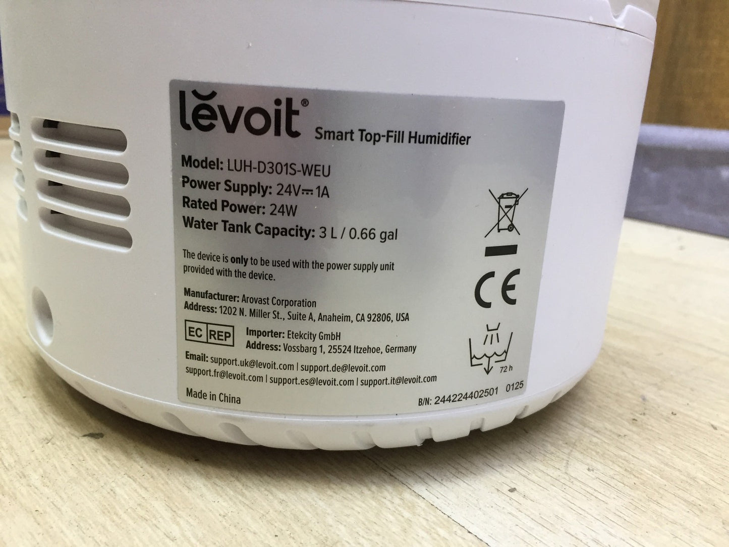 LEVOIT 3L Top Fill Luftbefeuchter LUH-D301S, I33265
