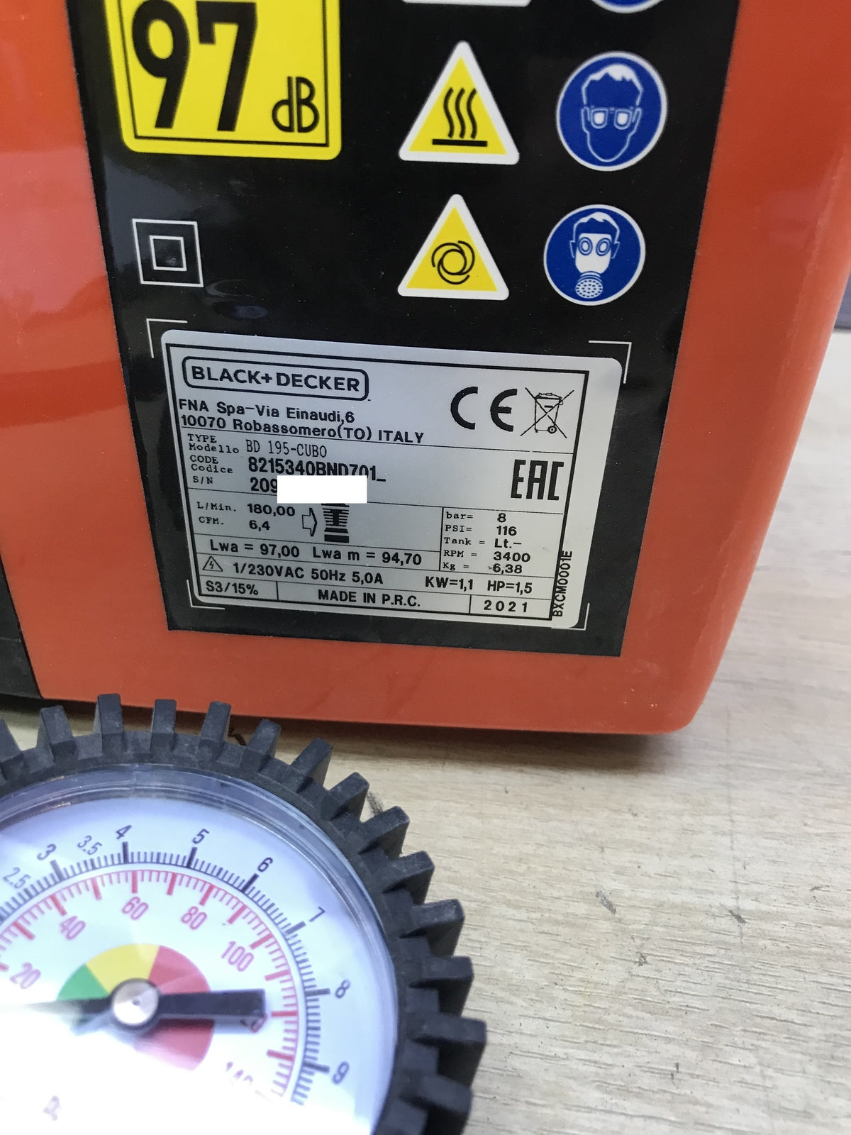 Black+Decker 8215340BND701 Air Compressor BD 195-CUBO, I31737