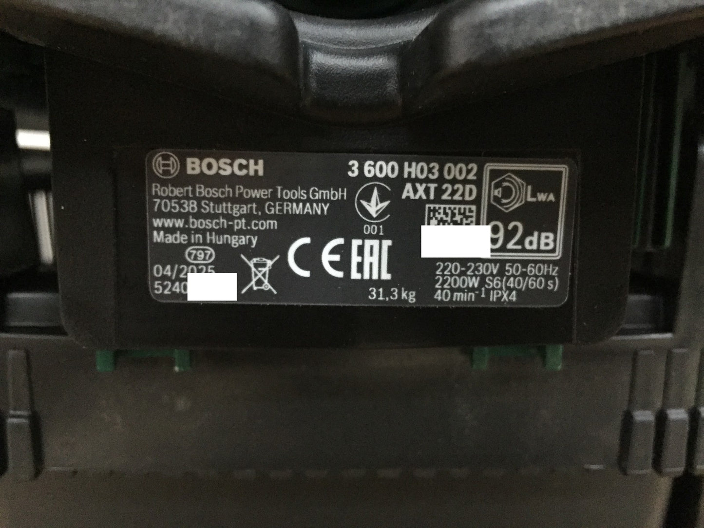 Bosch quiet shredder AXT 22 D, 2,200 W, 53L, I33232