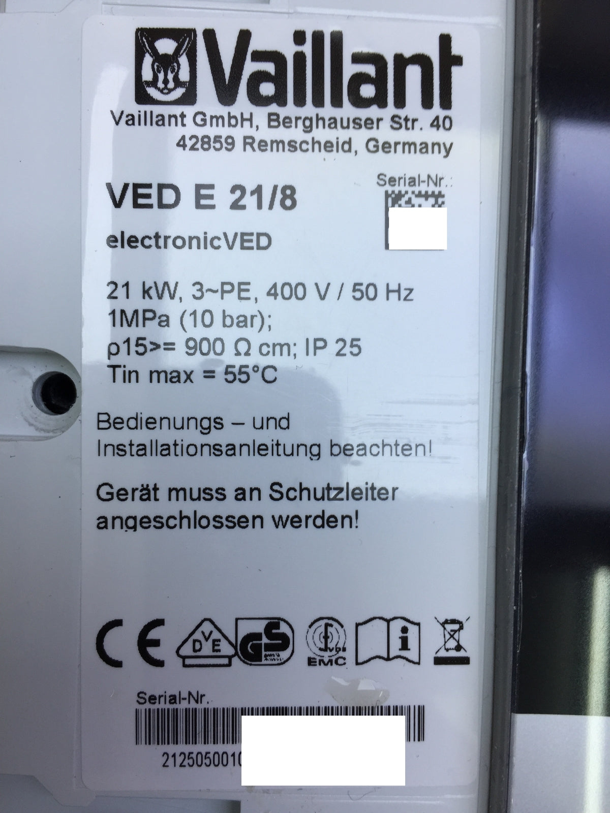 Vaillant elektronischer Durchlauferhitzer VED E 21/8, 21kW, 400V, EEK:A, I32660