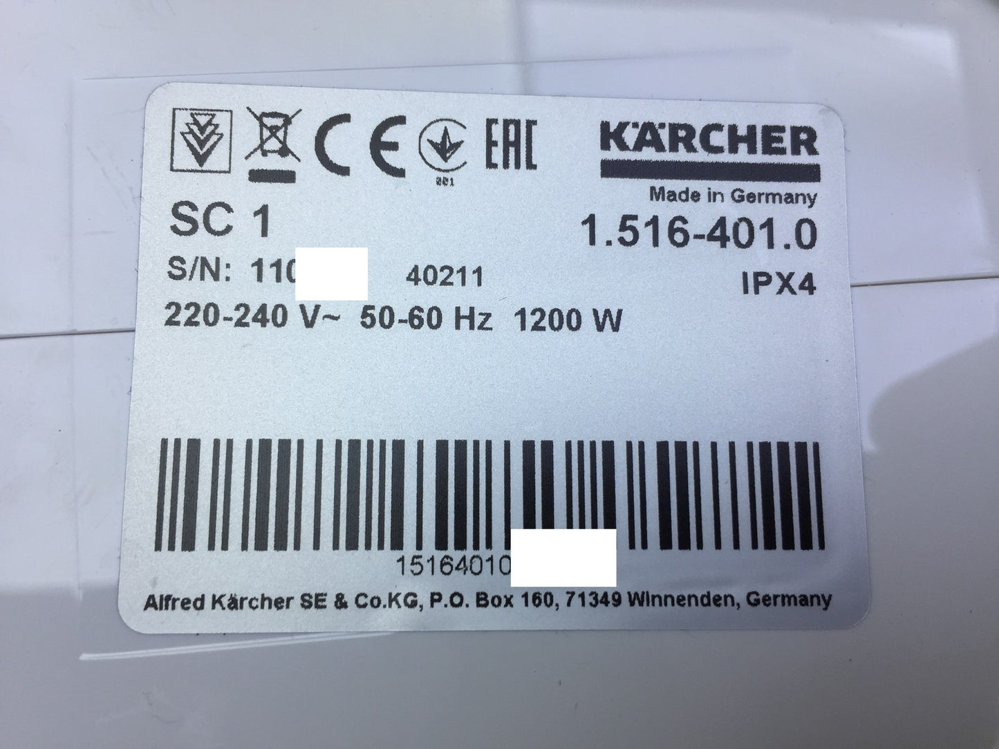 Kärcher Dampfreiniger SC 1 (1.516-401.0), Dampfdruck 3 bar, I32971