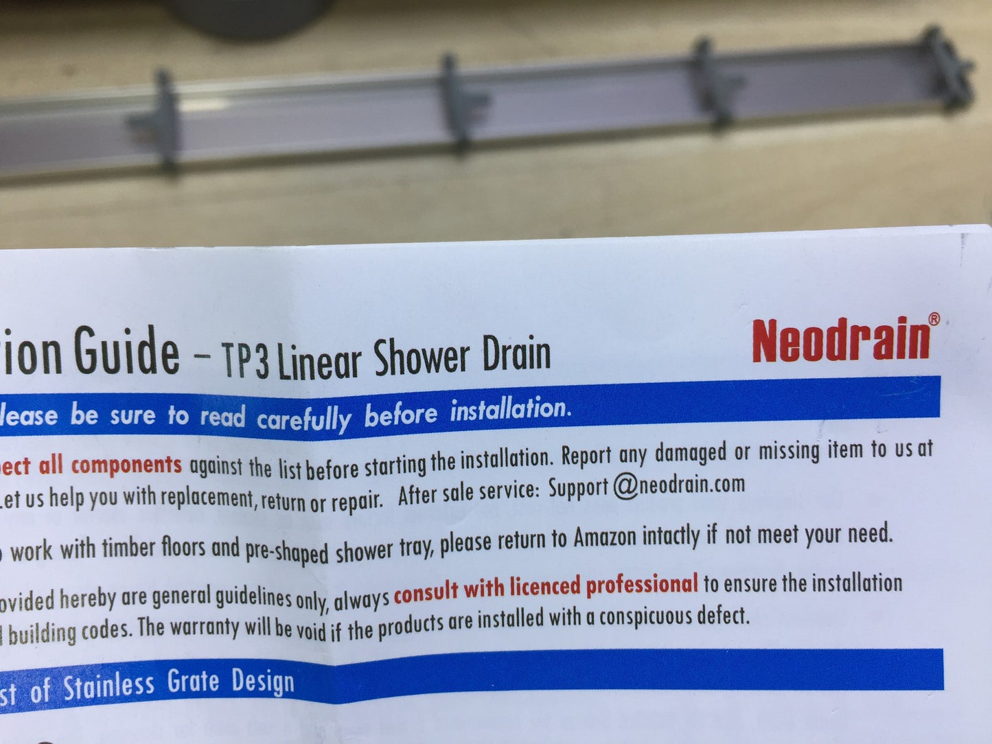 Neodrain shower channel 90cm stainless steel floor drain, I33122