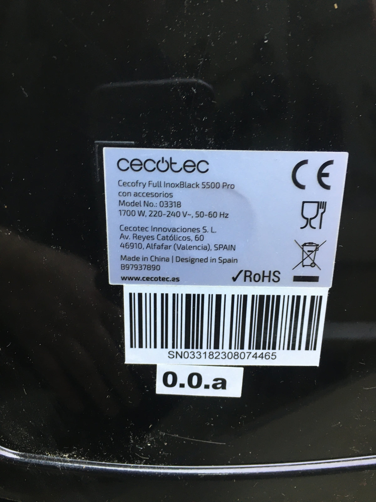 Cecotec Cecofry Full InoxBlack 5500 Pro Hot Air Fryer (03318), 1700W, I31126