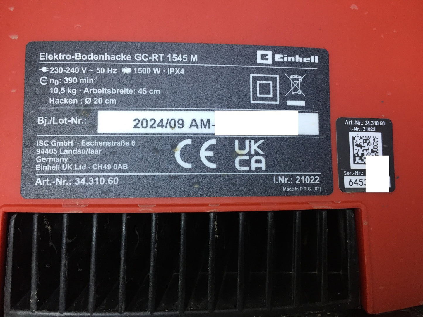 Einhell GC-RT 1545 M Elektro-Bodenhacke 1500W Arbeitsbreite 45cm I33650