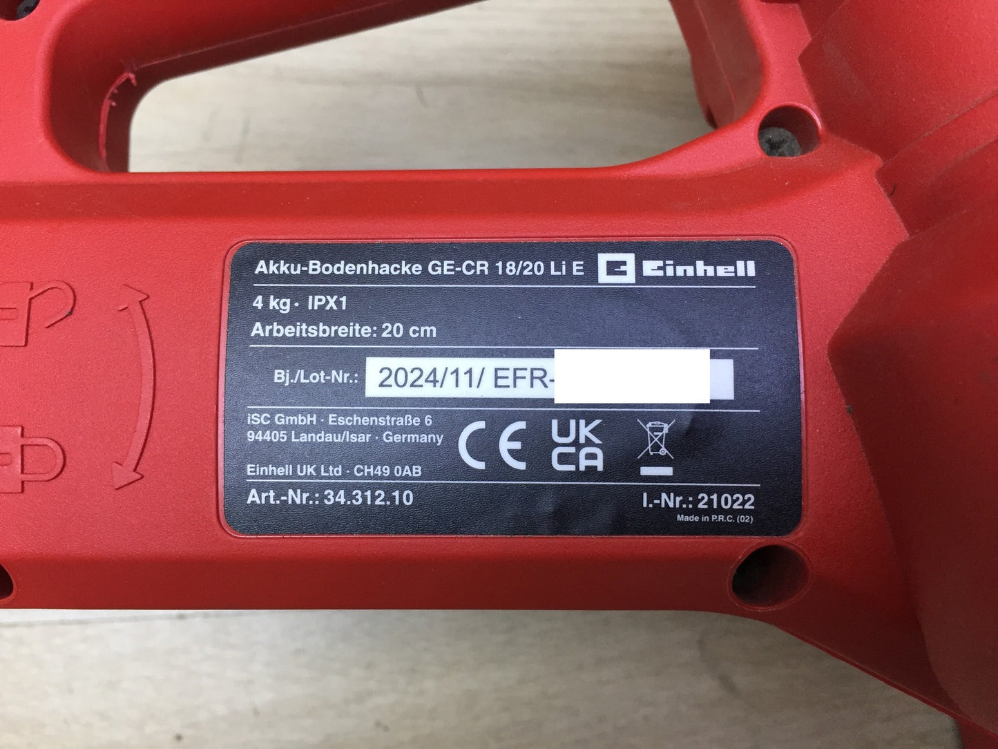 EINHELL GE-CR 18/20 Li Cordless Cultivator SOLO, 18V, 20cm, I33475