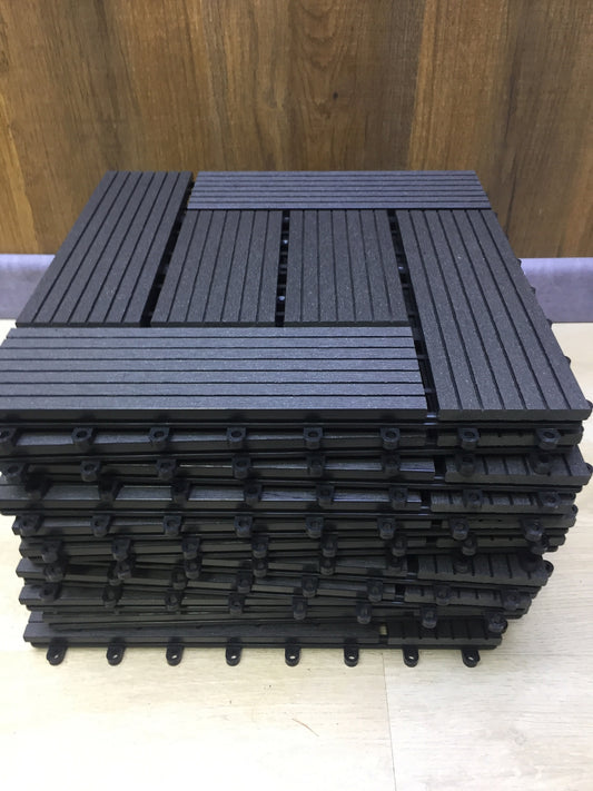 BAKAJI WPC-Fliesenset schwarz, 11 Stück, für Garten und Außenbereich, I30987