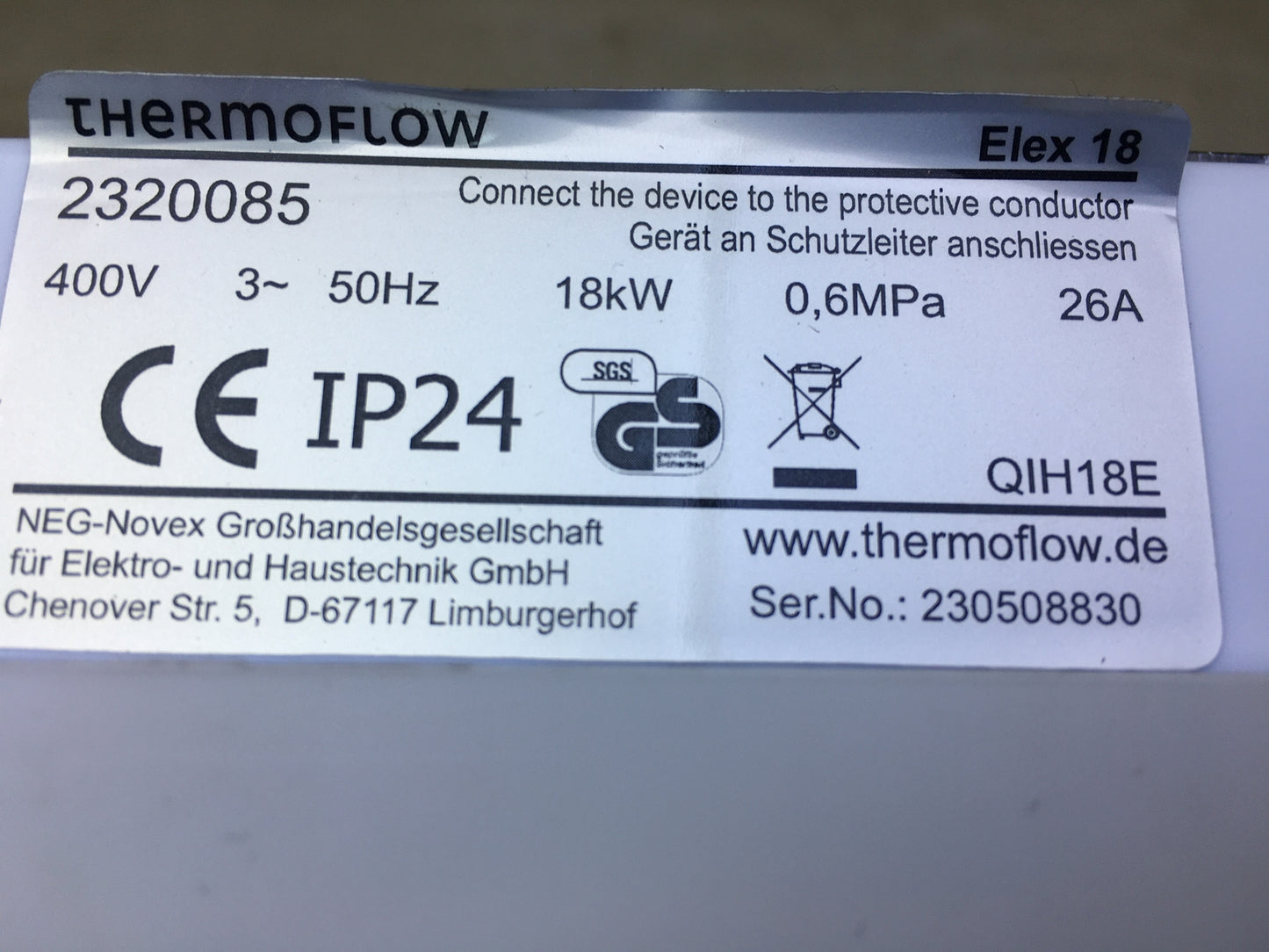 Thermoflow instantaneous water heater ELEX18, 400V, EEK:A, I31255