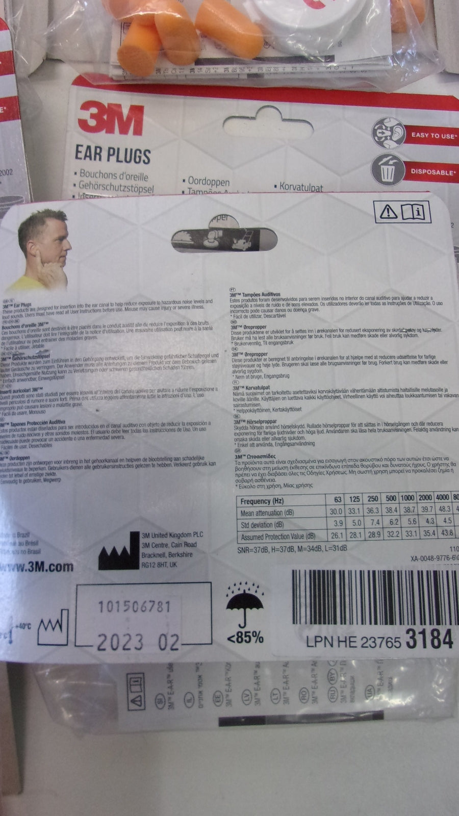 3M Gehörschutzstöpsel 1100C4 mit Aufbewahrungsbox set 128 Paar Y03219