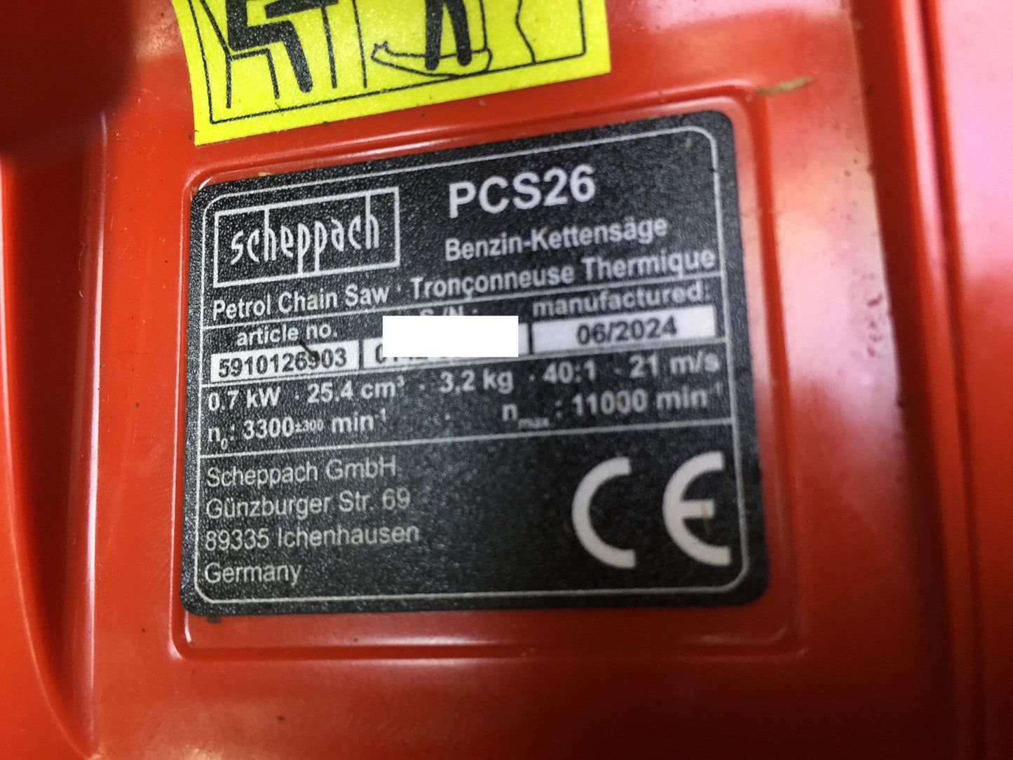 Scheppach PCS26 Benzin-Kettensäge (5910126903), 20cm Schnittdurchmesser, I33565