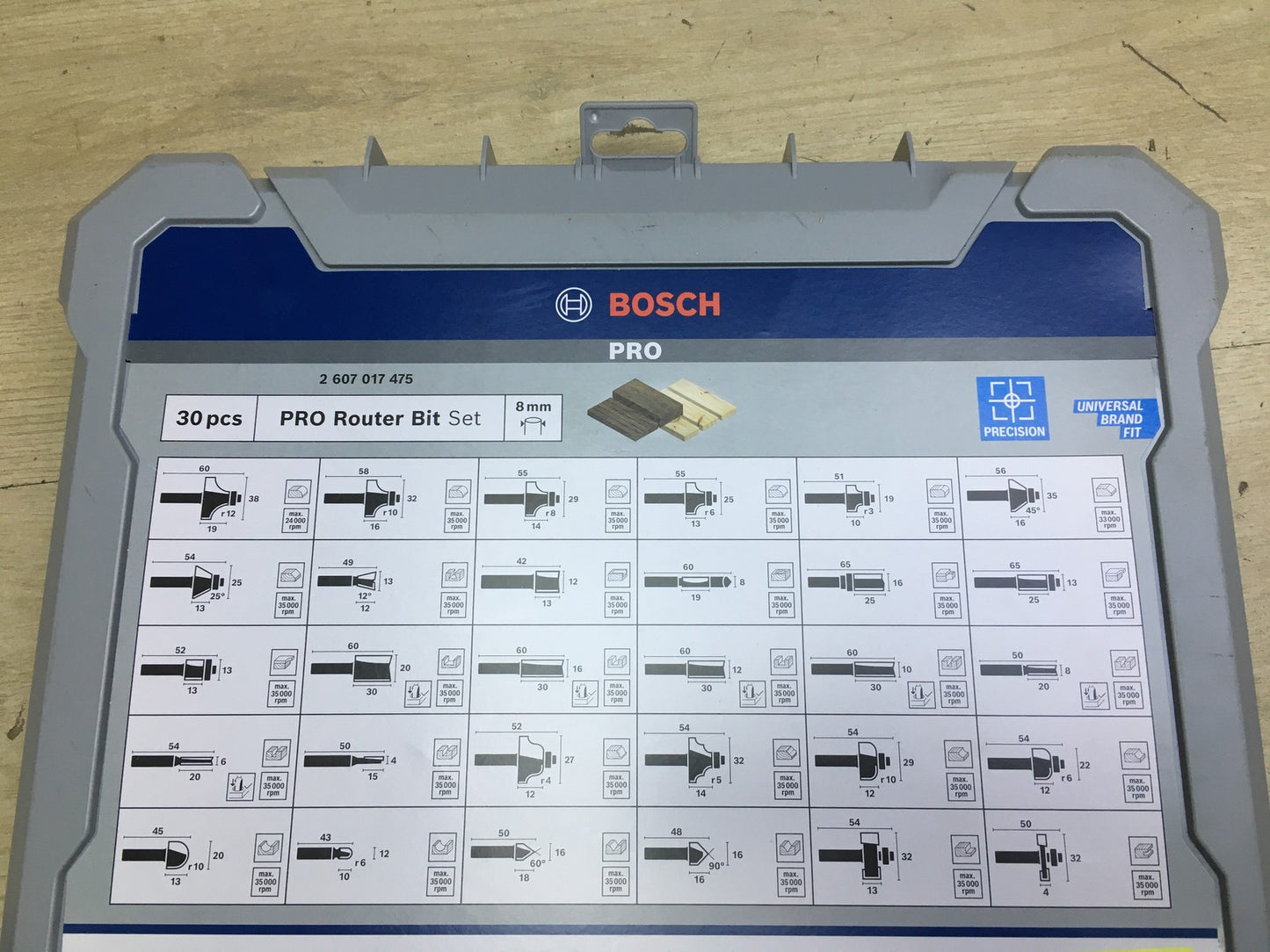 Bosch 29tlg. Fräser Set Mixed (für Holz, Zubehör Oberfräsen 8mm Schaft), I34446