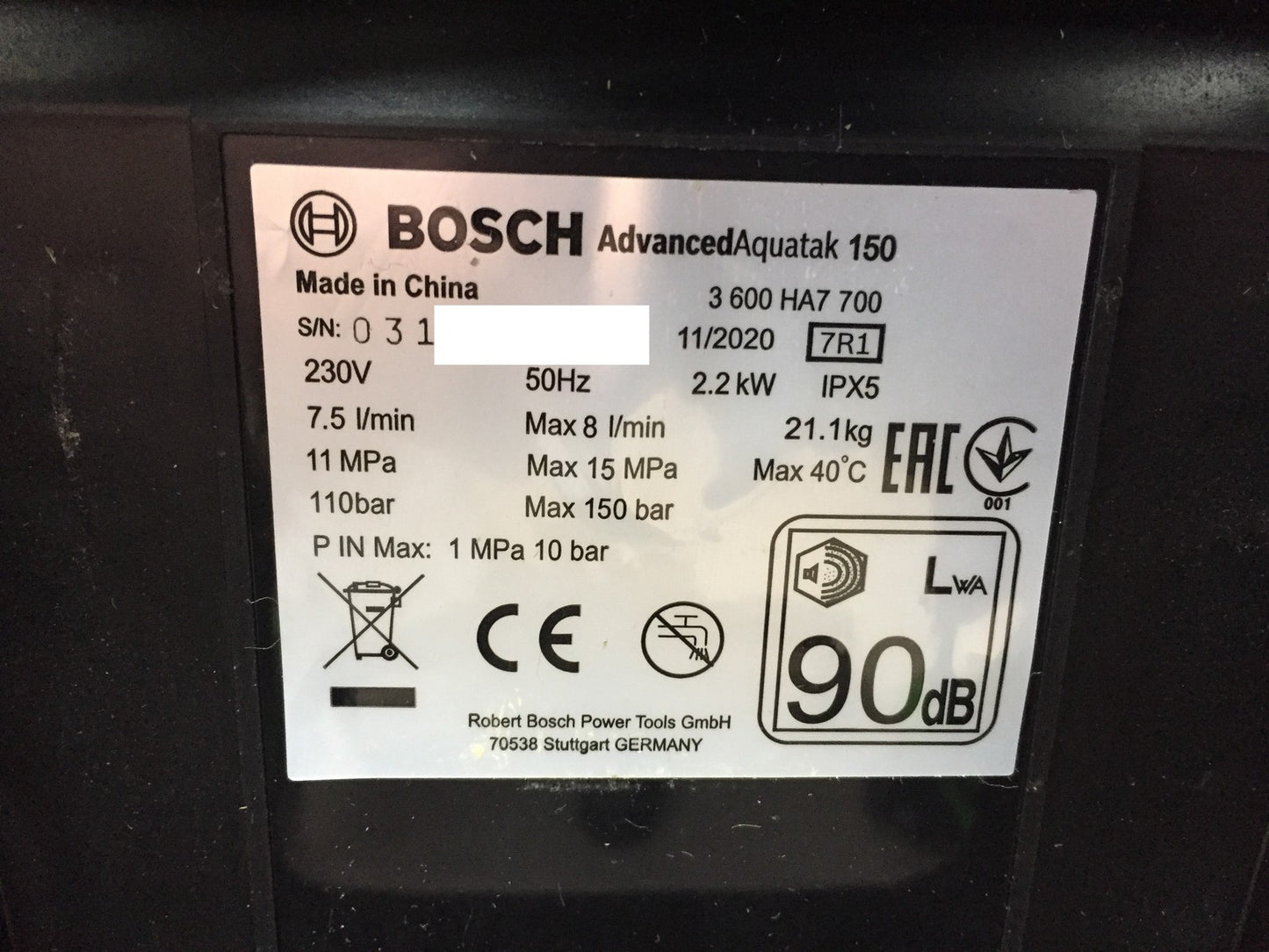 Bosch DIY AdvancedAquatak 150 Hochdruckreiniger 2.2kW 06008A7700, I33406