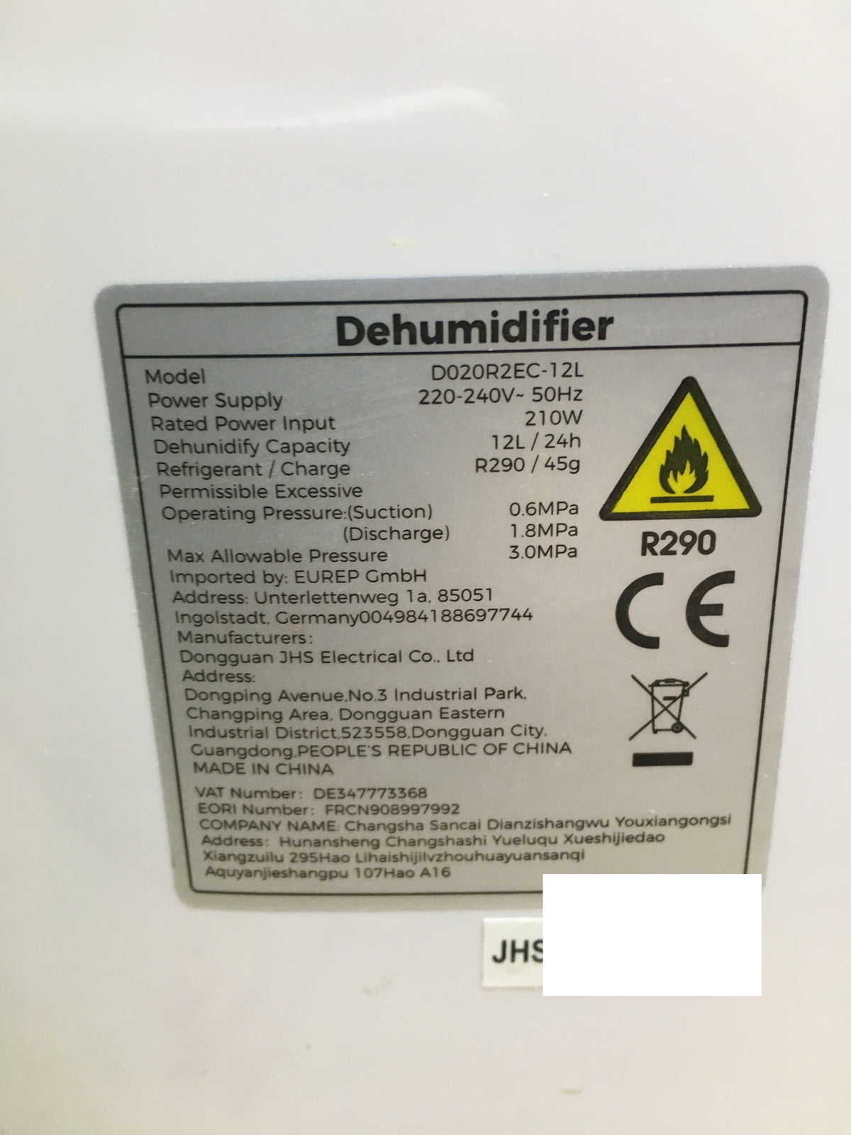 CONOPU D020R2EC-12L dehumidifier 12L/day, I30489