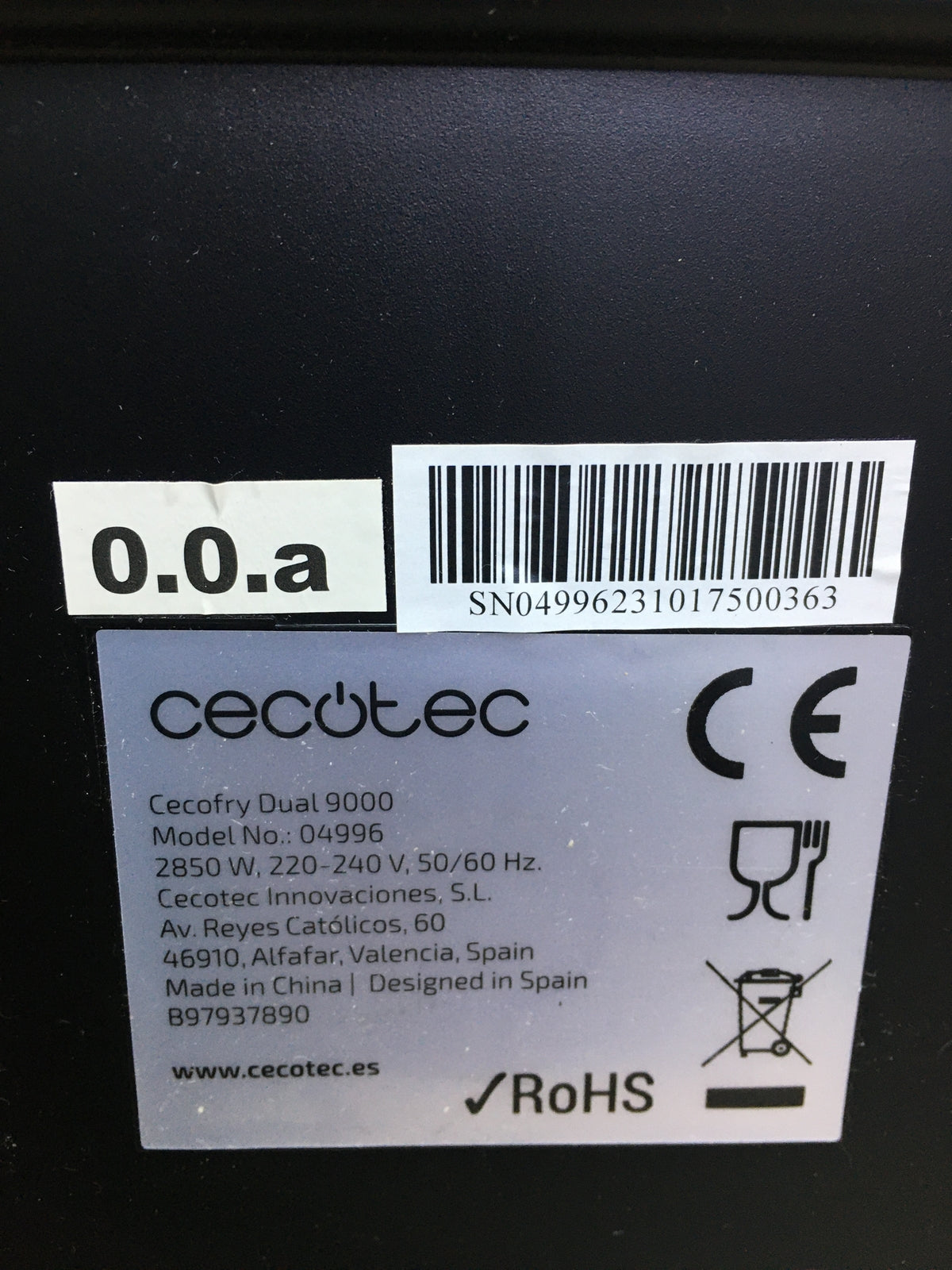 Cecotec 04996 Hot Air Fryer CecoFry Dual 9000, 2850W, I31187