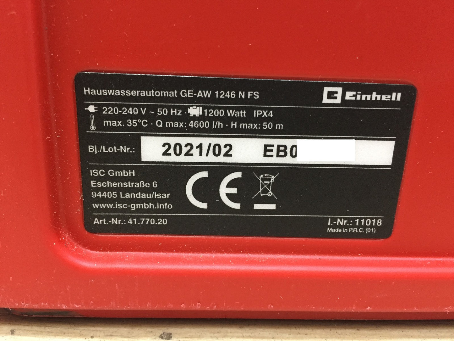 Einhell domestic water pump GE-AW 1246 N FS, 1,200 W, 4,600 L/h, I33435
