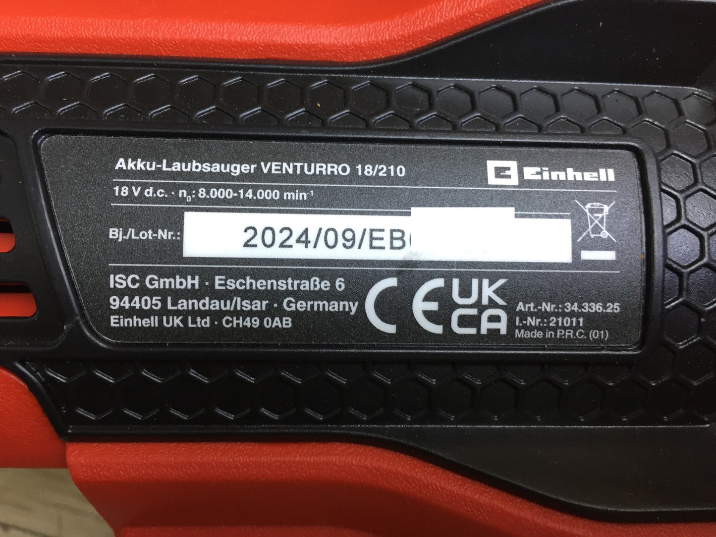 Einhell Cordless Leaf Vacuum VENTURRO 18/210 SOLO, 18 V, I33091