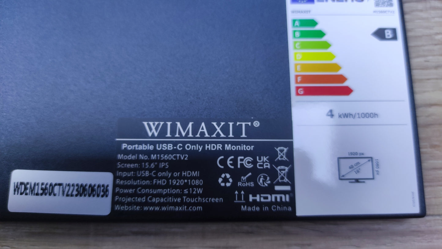 WIMAXIT tragbarer Touch Monitor 15.6" FHD 1920x1080 HDMI USB-C (M1560CTV2)
