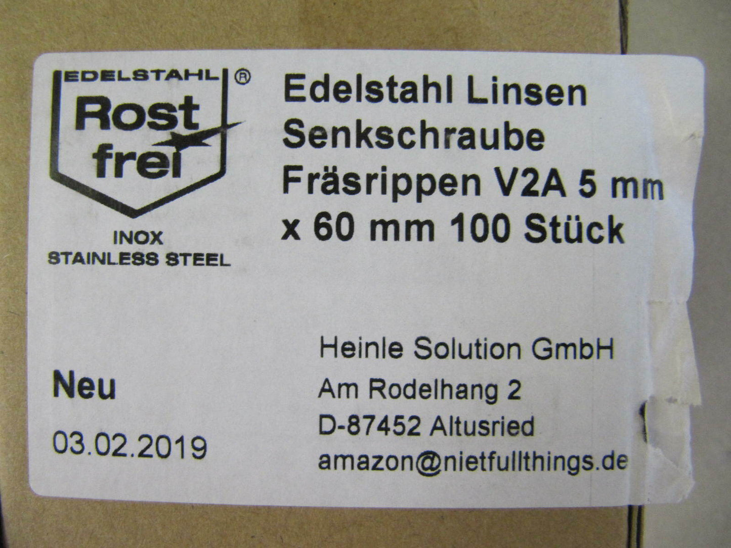 300 Stück Edelstahl TORX Linsen-Senkkopf V2A 5-mm stark 60-mm V01160