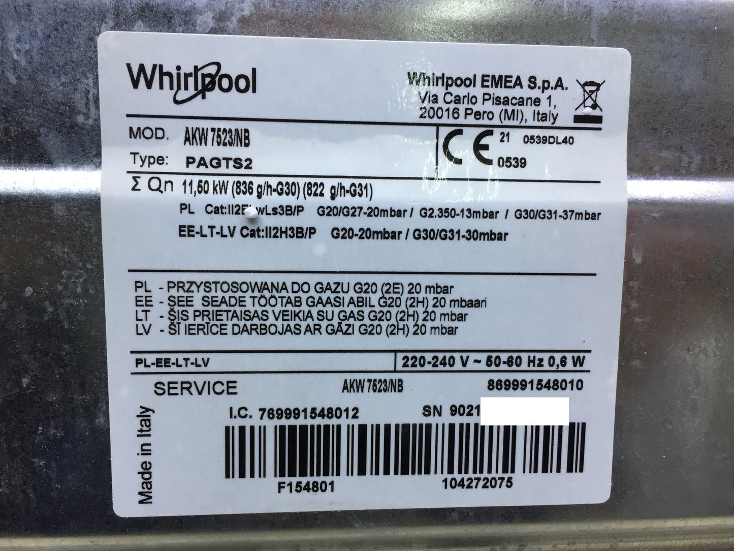 Whirlpool AKW 7523/NB Gas-Kochfeld, 5 Brenner, schwarz, I34130