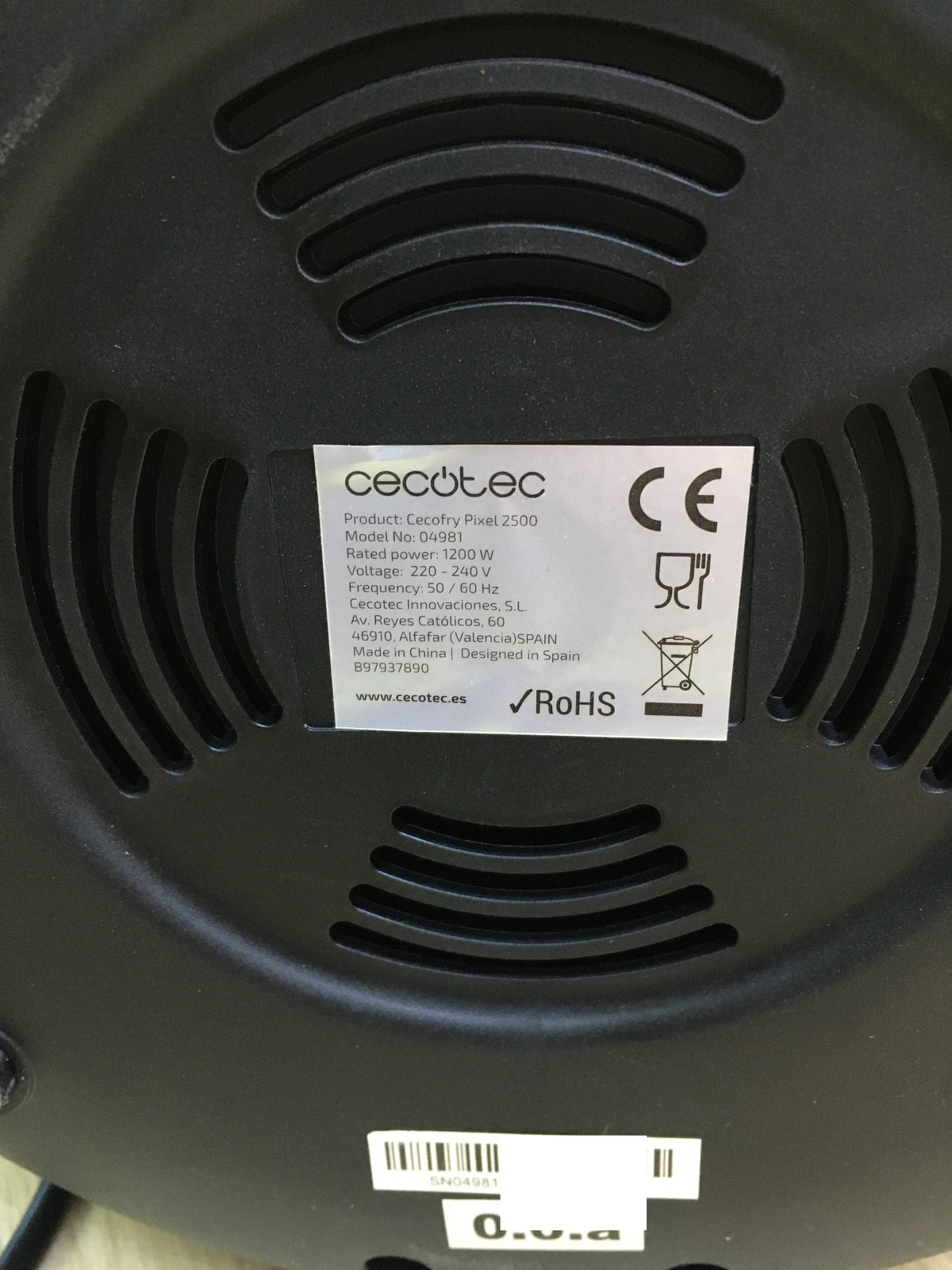 Cecotec 04981 Cecofry Pixel 2500 Hot Air Fryer, 2.5 L, 1200 W, I31130