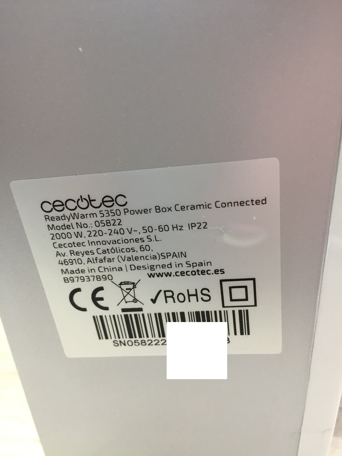 Cecotec 05822 wall heater Ready Warm 5350 Ready Box, 2000W, I31048