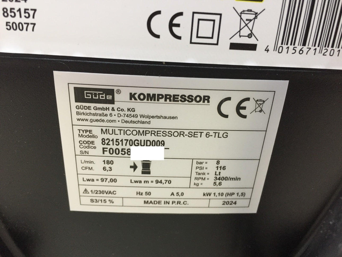 Güde Airpower 180/08 Mobile Electric Compressor 1.1kW (230V) 1.5PS, I33242