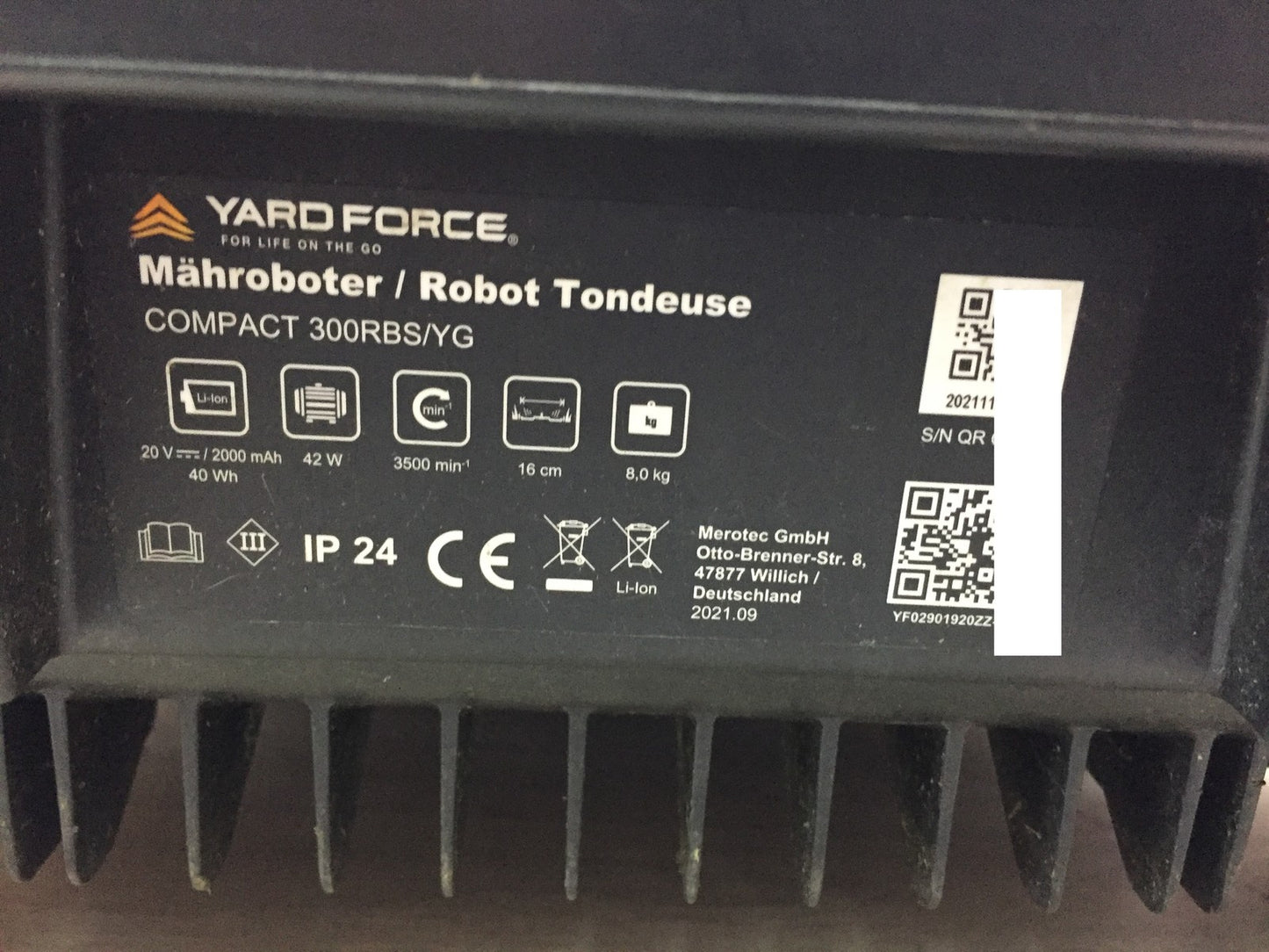 Yard Force FORCE robotic lawnmower COMPACT 300RBS up to 300 sqm, I33294