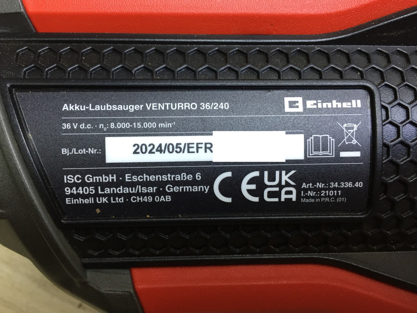Einhell Cordless Leaf Vacuum VENTURRO 36/240 Solo, 36 V, up to 740 m³/h, I33070
