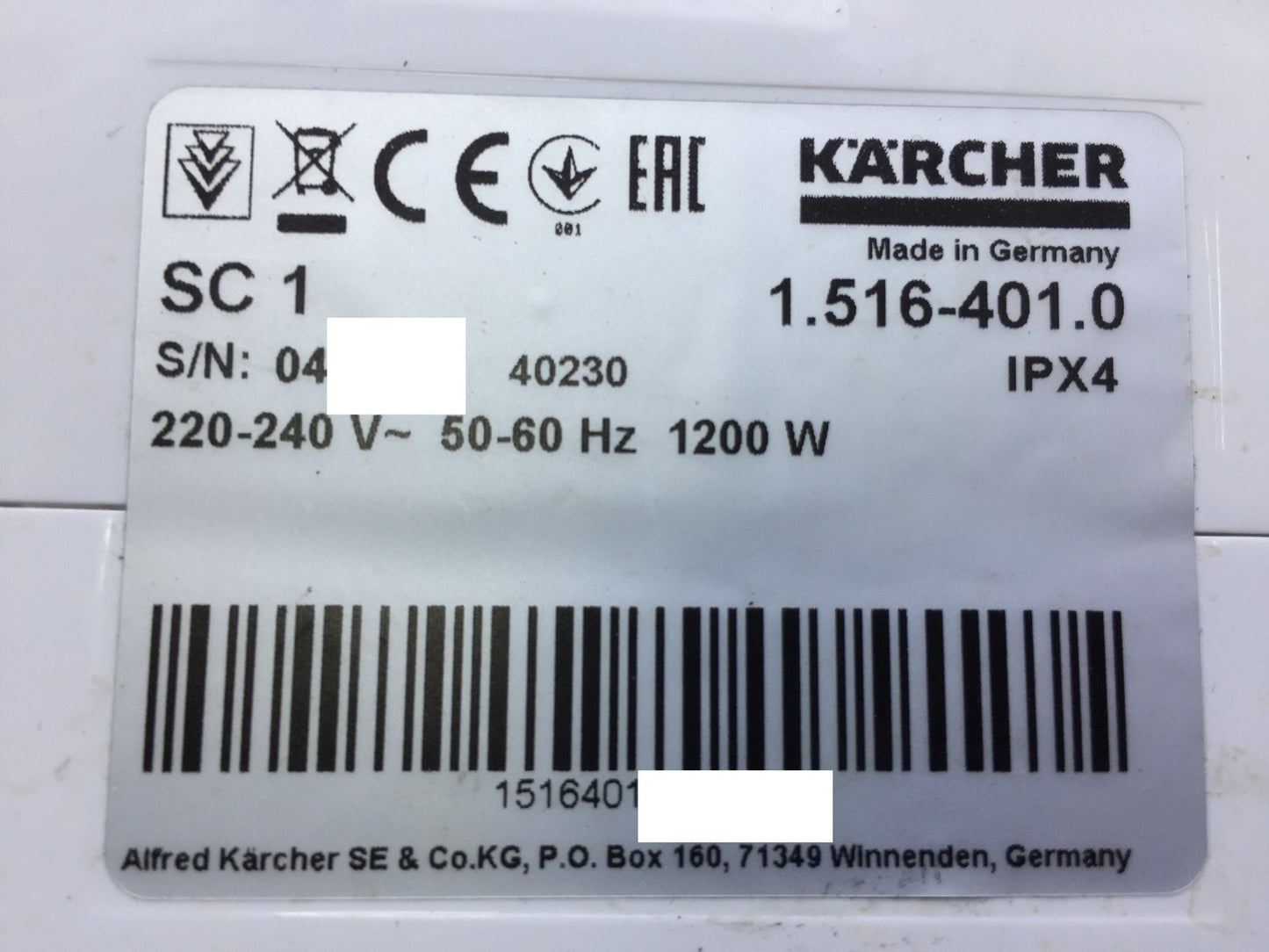 Kärcher Dampfreiniger SC 1 (1.516-401.0), Dampfdruck 3 bar, I34154