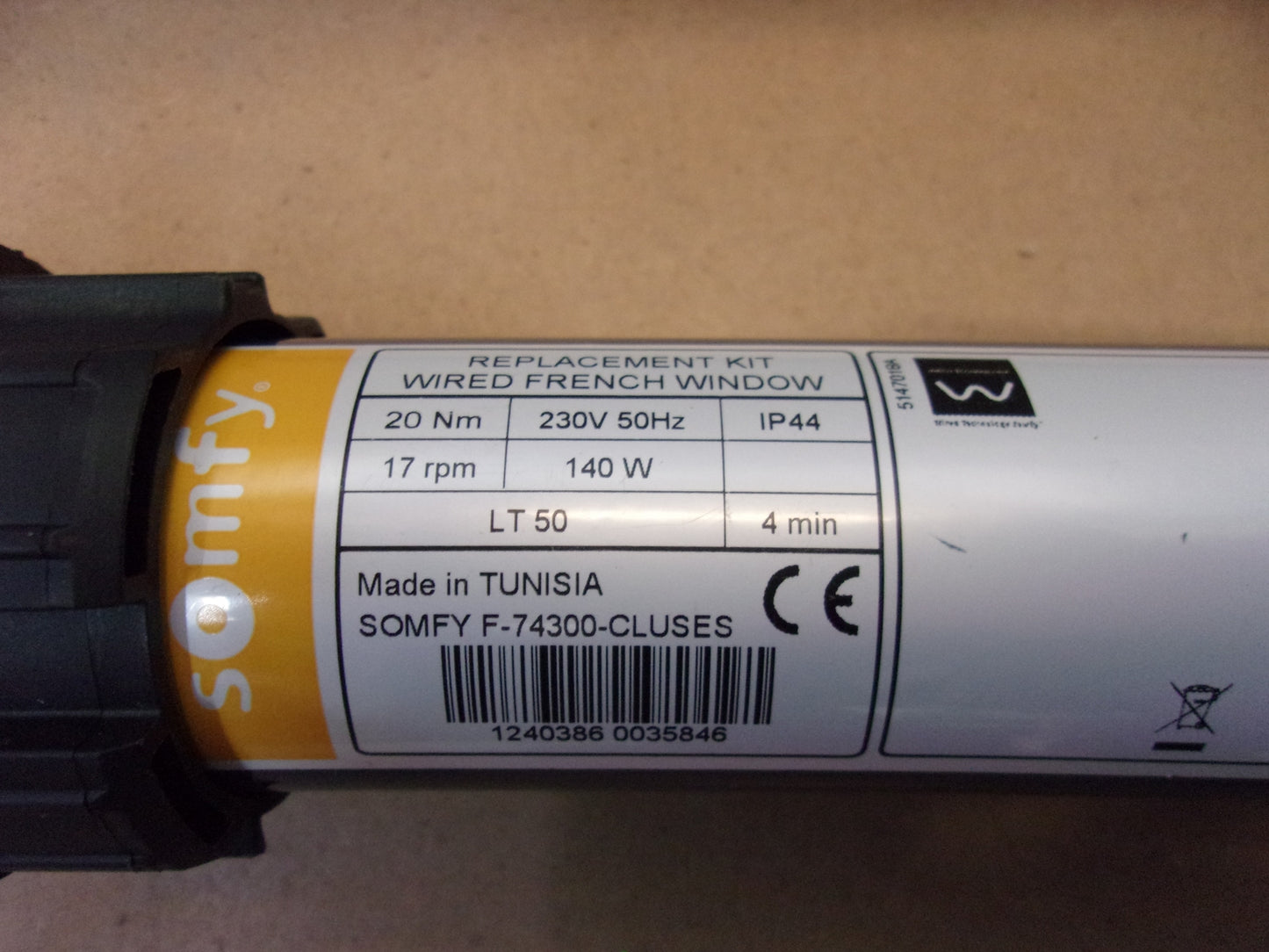 Somfy 1240386 Rollladenmotor Ersatz-Kit, für klassische Fensterrollläden, I05429