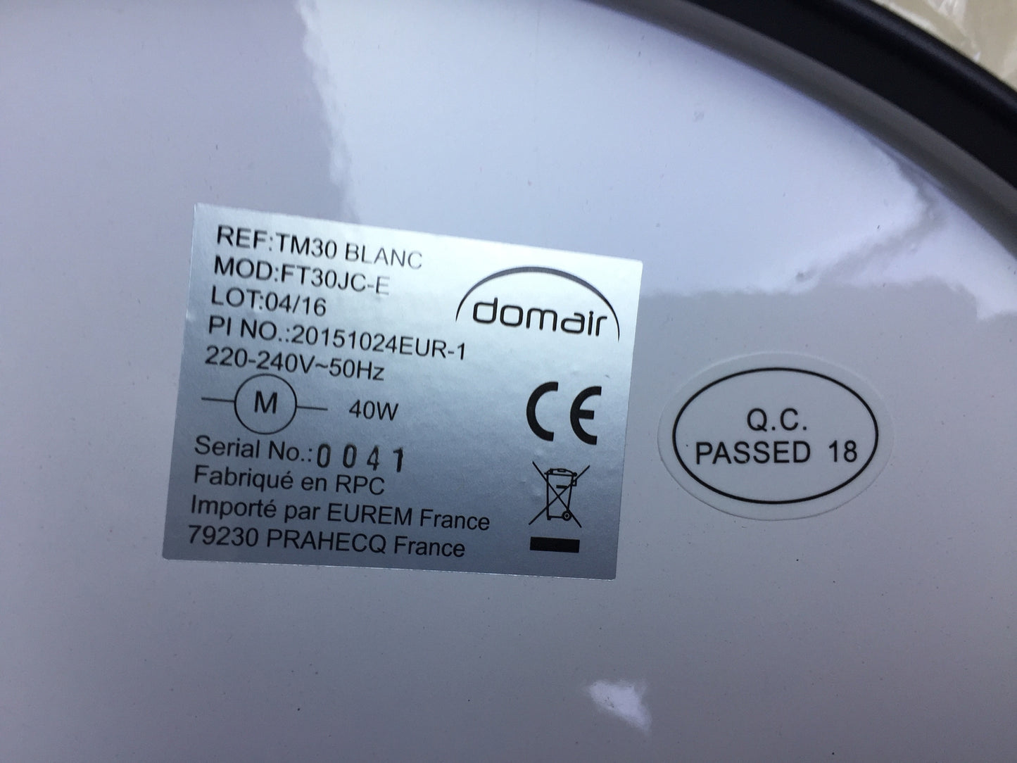 Domair TM30 Blanc table fan, retro metallic, white, I28154