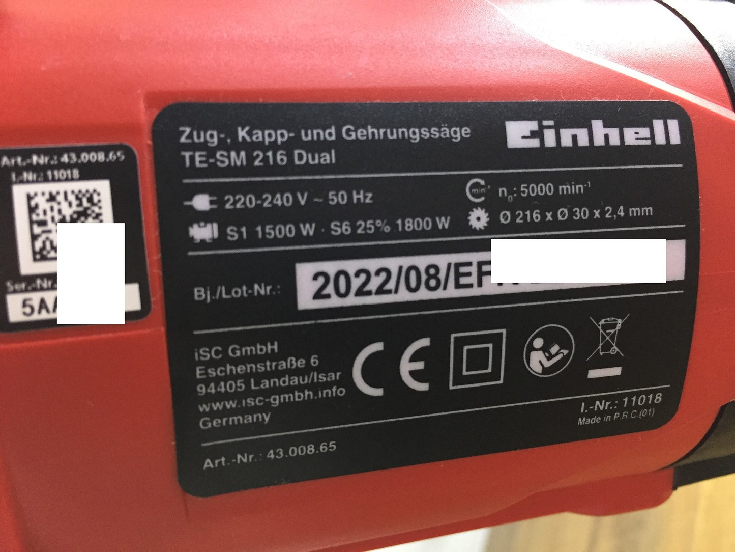 Einhell Zug-Kapp-Gehrungssäge TE-SM 216 Dual, 1.800 W, Ø216 x Ø30, I33984