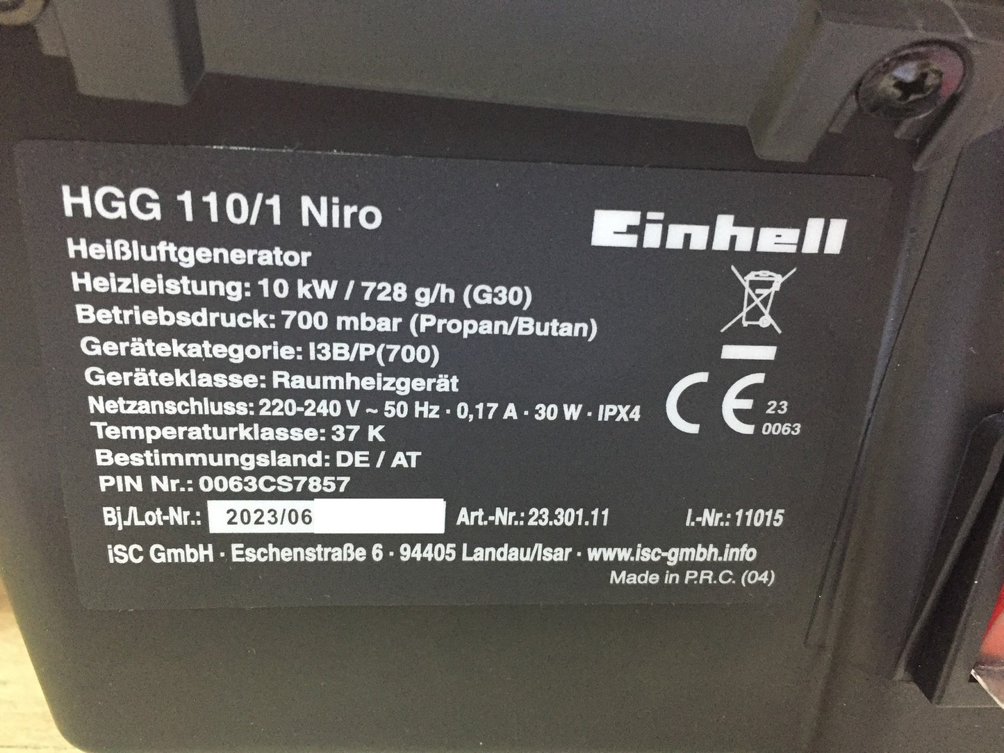 Einhell HGG 110/1 Niro Gas-Heizgebläse, I33034