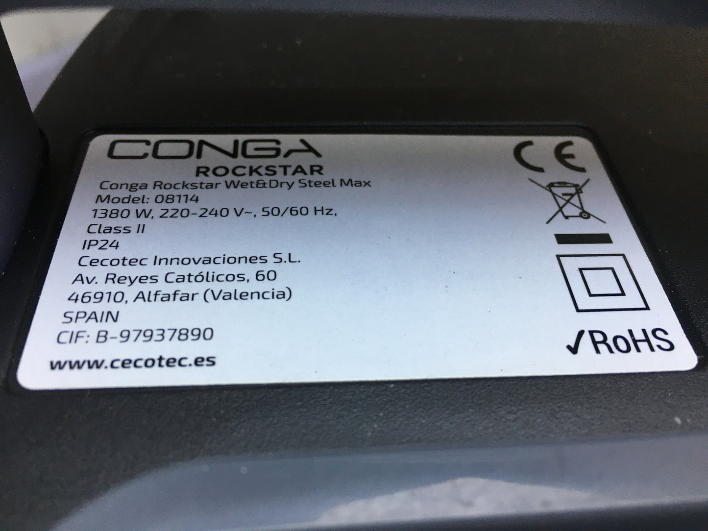 Cecotec 08114 wet/dry vacuum cleaner Conga Rockstar Wet&Dry Steel Max, I31129