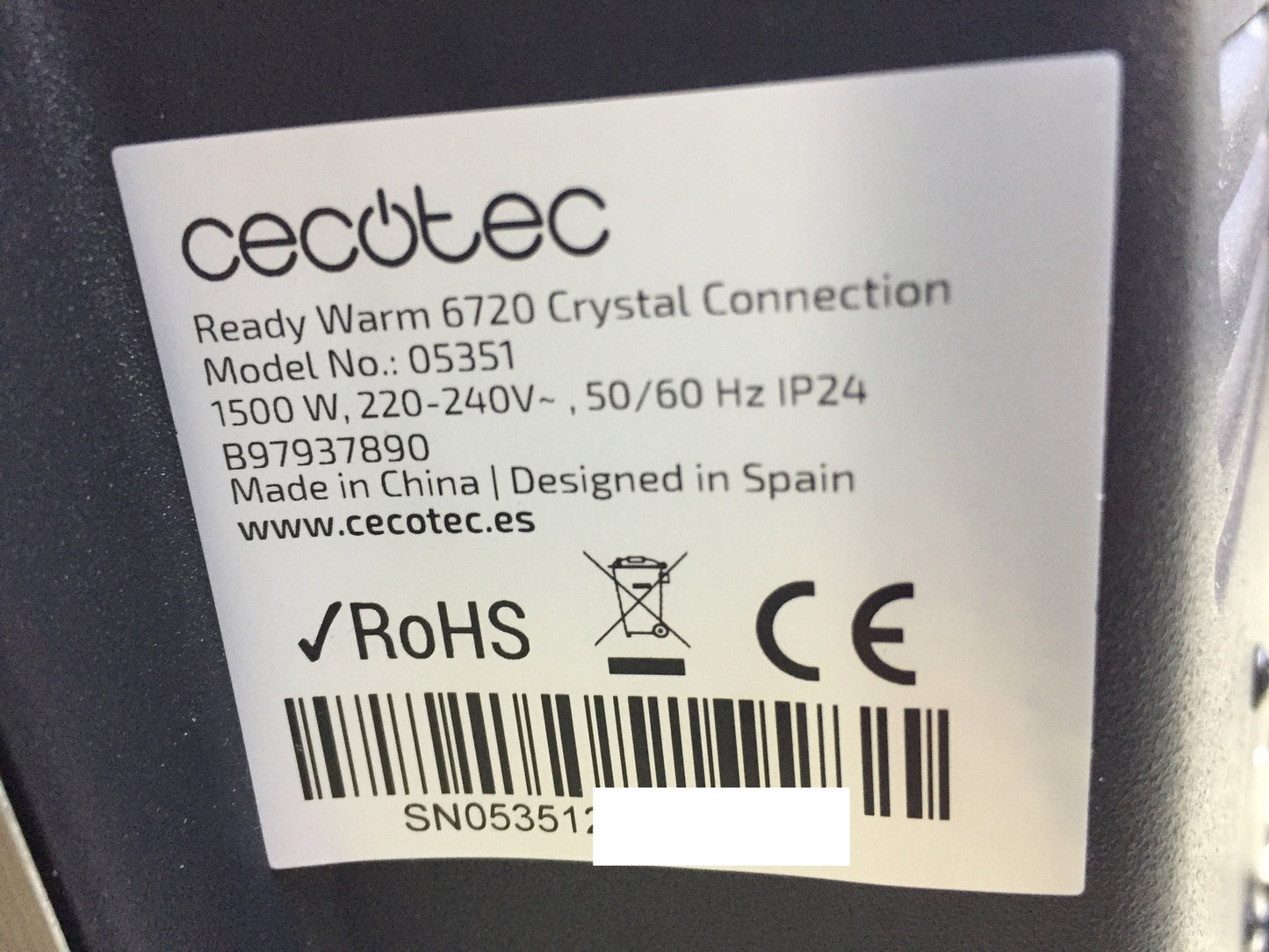 Cecotec 05351 heating convector Ready Warm 6720 Crystal Connection, 1500 W, I30342