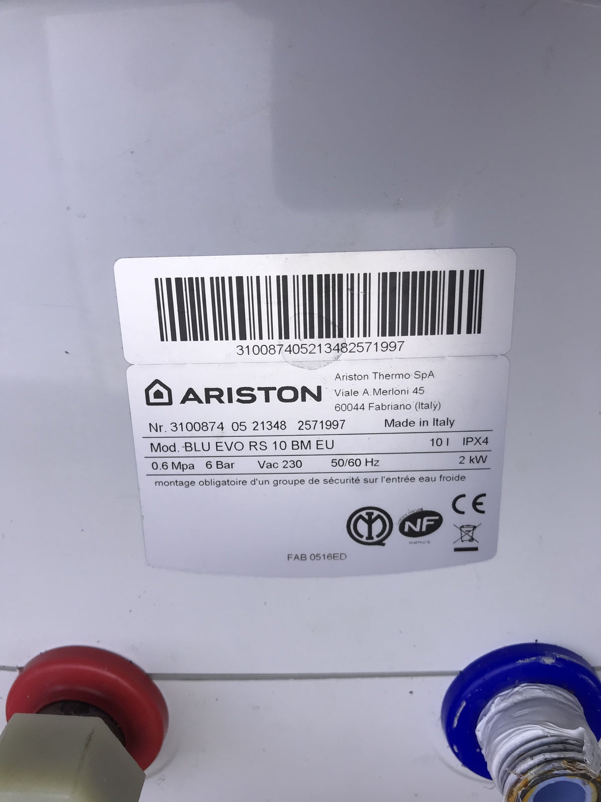 Ariston Blu Evo RS 10 BM EU Wassererwärmer 3100874, 10L, EEK:A, I31800