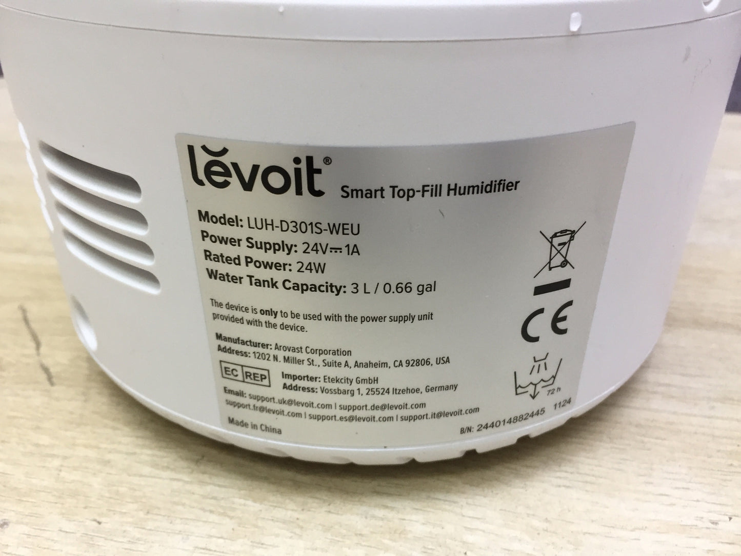 LEVOIT 3L Top Fill Luftbefeuchter LUH-D301S, I32009