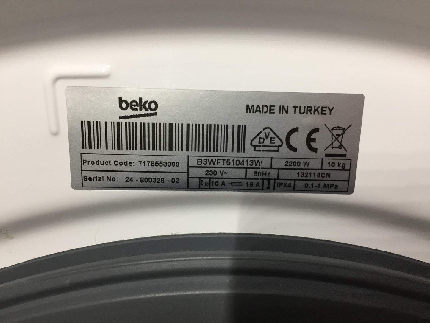 Beko B3WFT510413W Freistehende Waschmaschine 10 kg 1400 U-Min SteamCure AddXtra