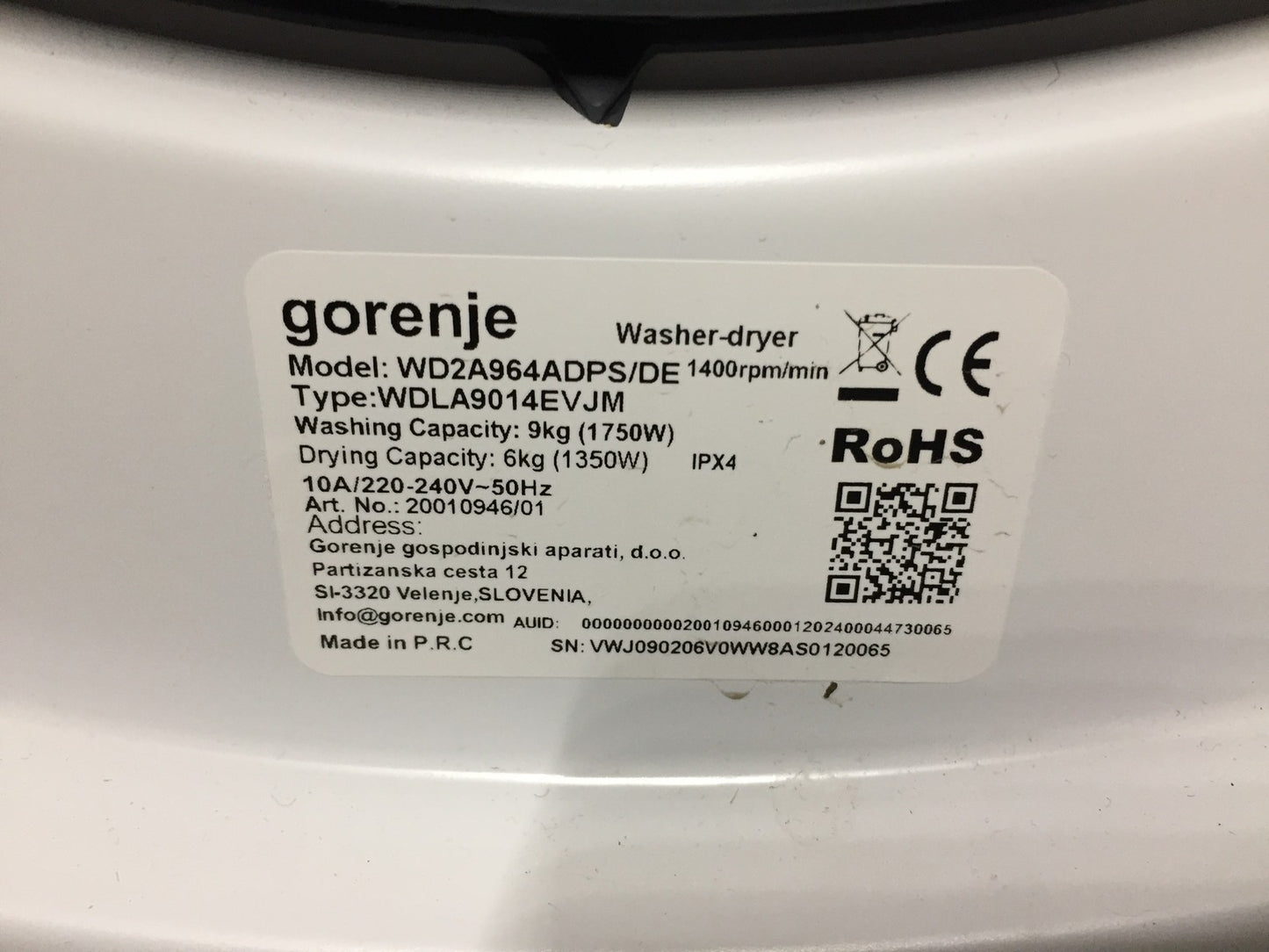 Gorenje G400 WD2A964ADPS/DE Waschtrockner Freistehend 9 kg 1400 U/min. SteamTech
