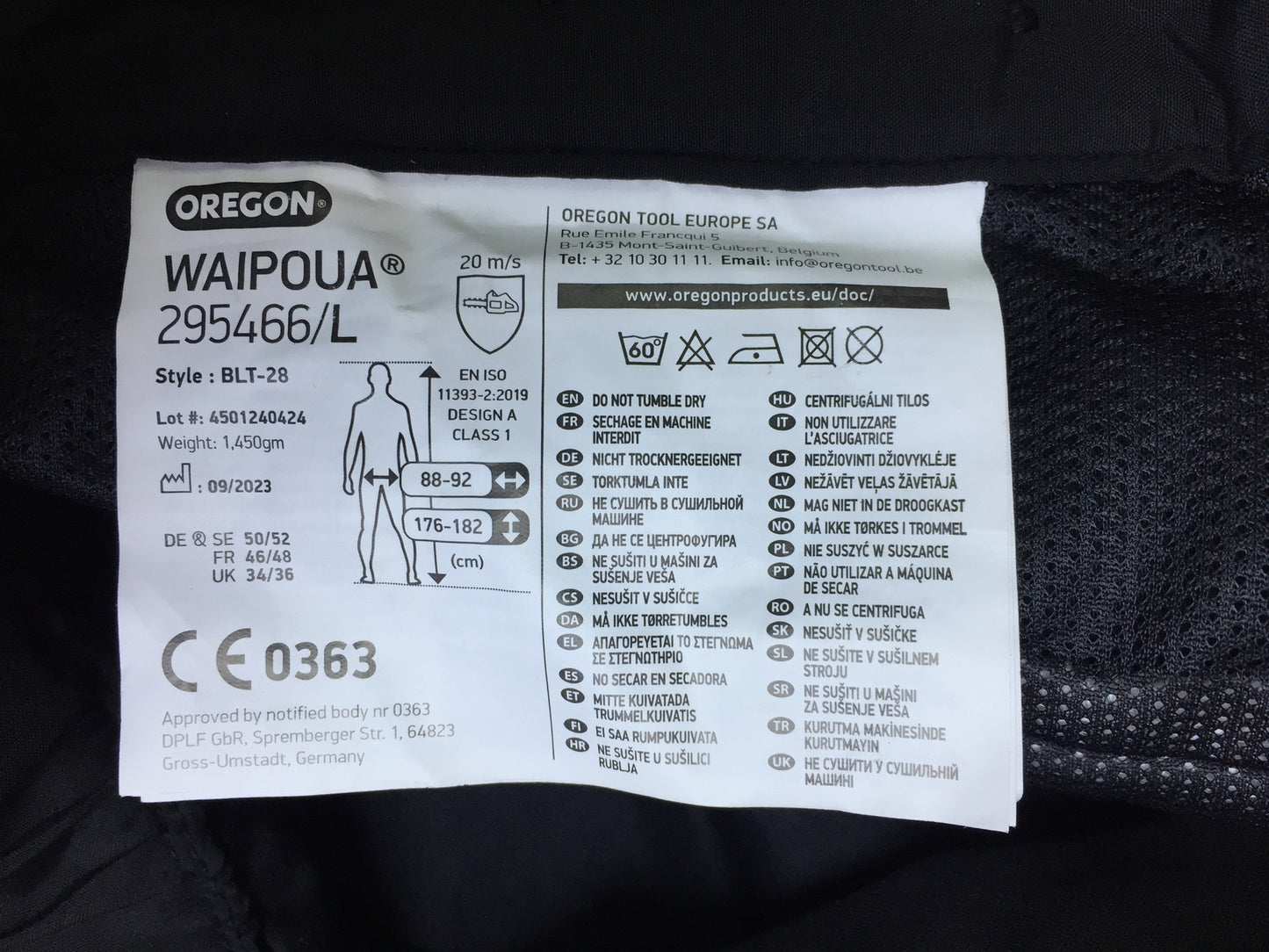 Oregon Waipoua chainsaw cut-resistant trousers, size L, Type A Class 1, I30456