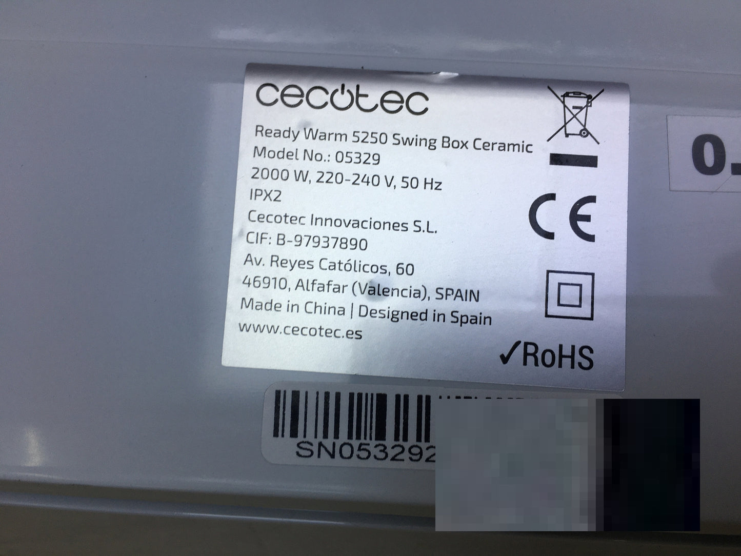 CECOTEC Ready Warm 5250 Swing Box Ceramic wall heater 2000W, I31105