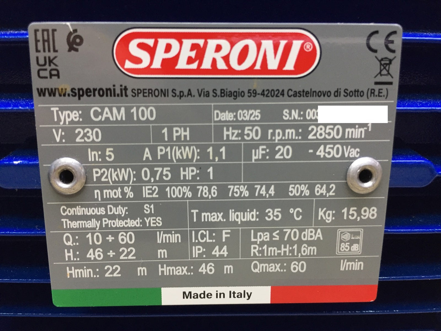 Speroni self-priming electric pump CAM 100 230V, I33478