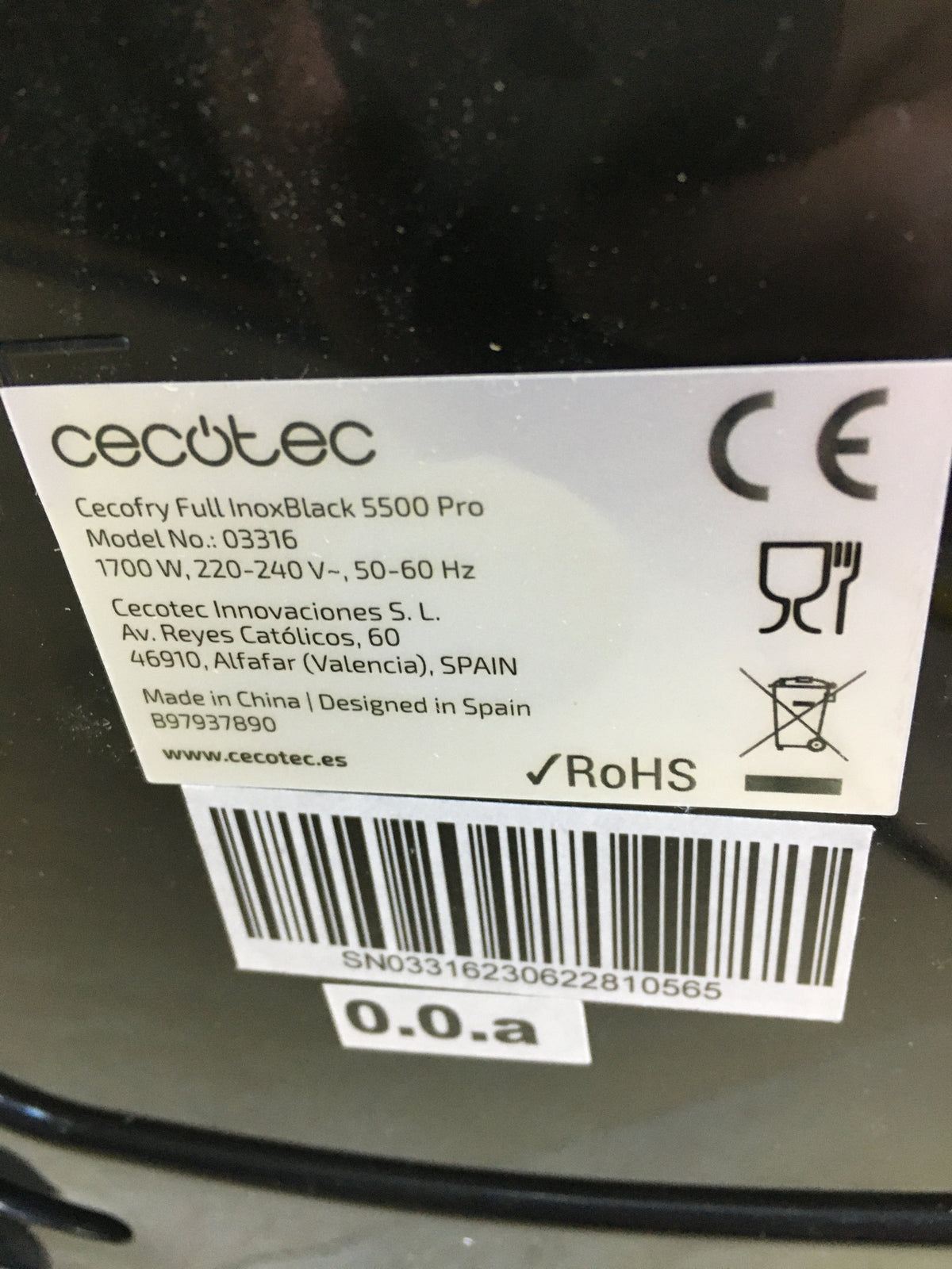 Cecotec Cecofry Full InoxBlack Pro 5500 Hot Air Fryer (03316), 1700W, I31442