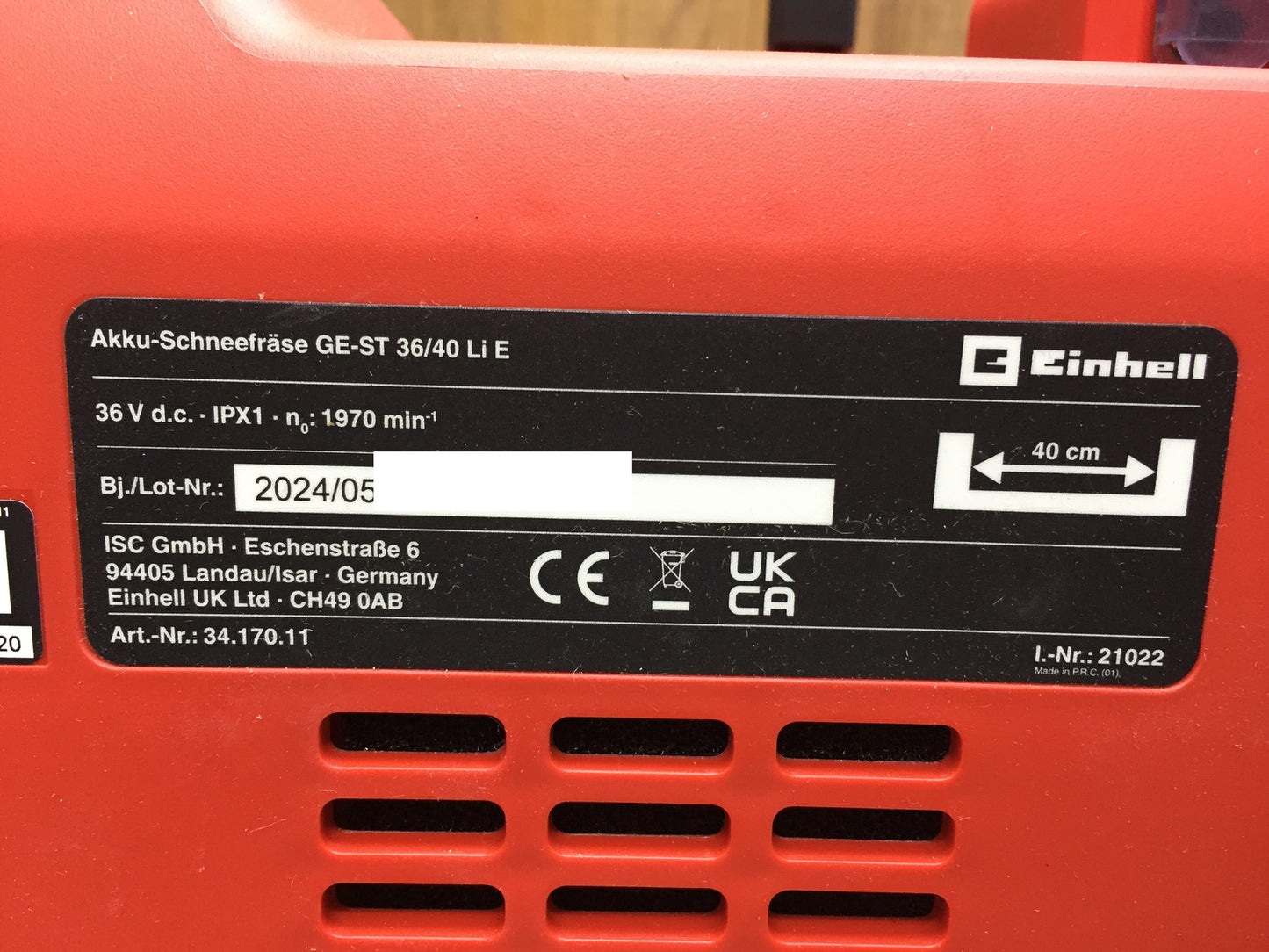Einhell cordless snow blower GE-ST 36/40 Li E-Solo (3417011), 36 V, I32723