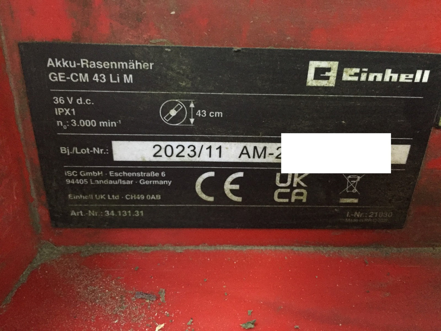 Einhell GE-CM 43 Li M Cordless Lawn Mower SOLO, I33267