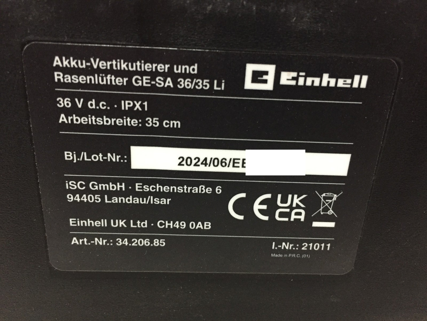 Einhell Akku-Vertikutierer-Lüfter GE-SA 36/35 Li Solo, 36V, I34174