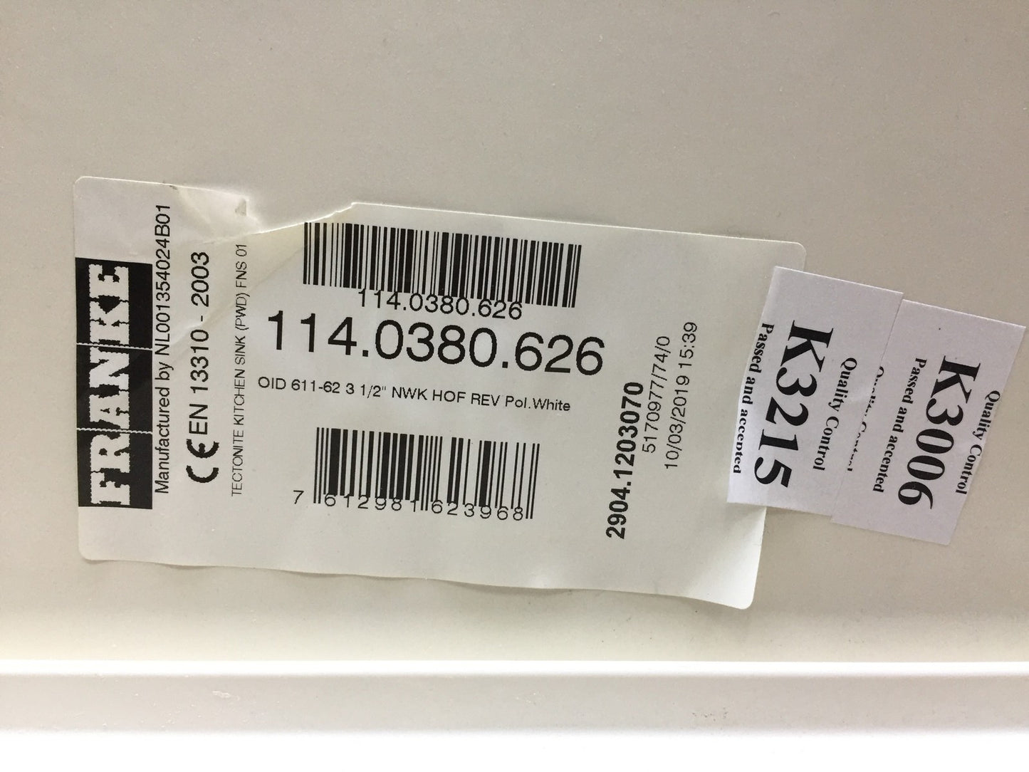 Franke Tectonite-Einbauspüle Orion OID 611-62 114.0380.626 polarweiß, I34259